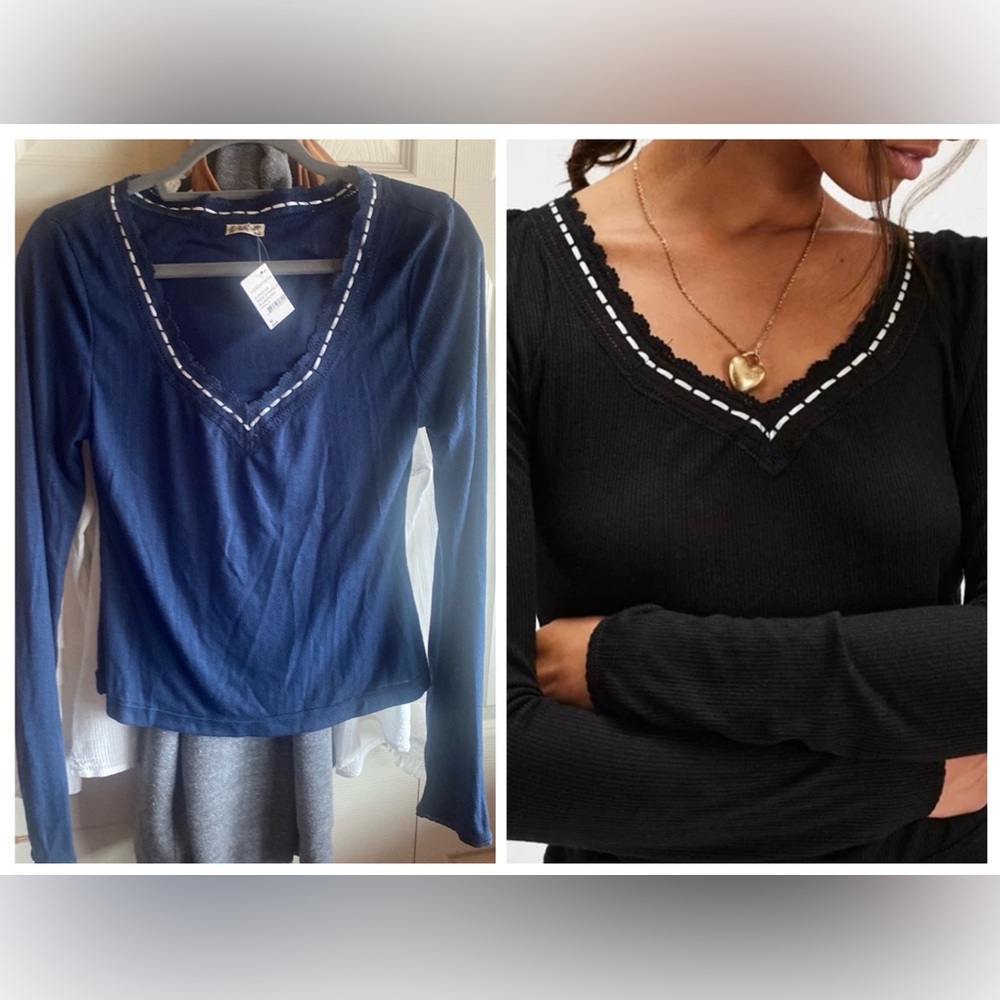 Free People Intimately NWT Only You Boho Ribbed Scalloped VNeck Long Sleeve Top